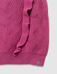 Pull sans manches rose tricot fantaisie volants fille-5