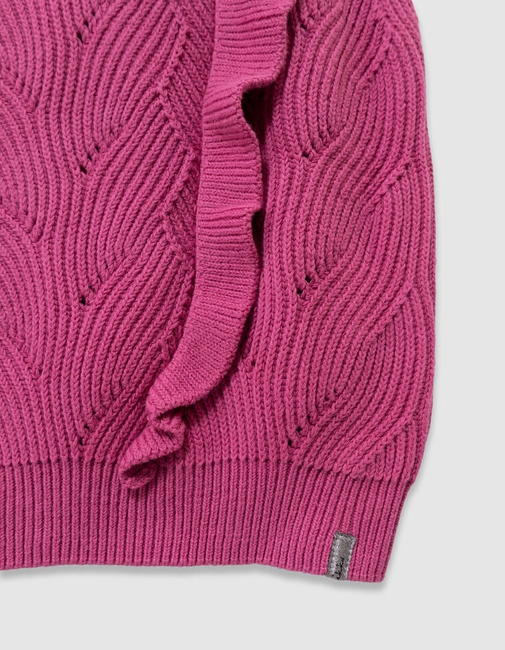 Pull sans manches rose tricot fantaisie volants fille-5