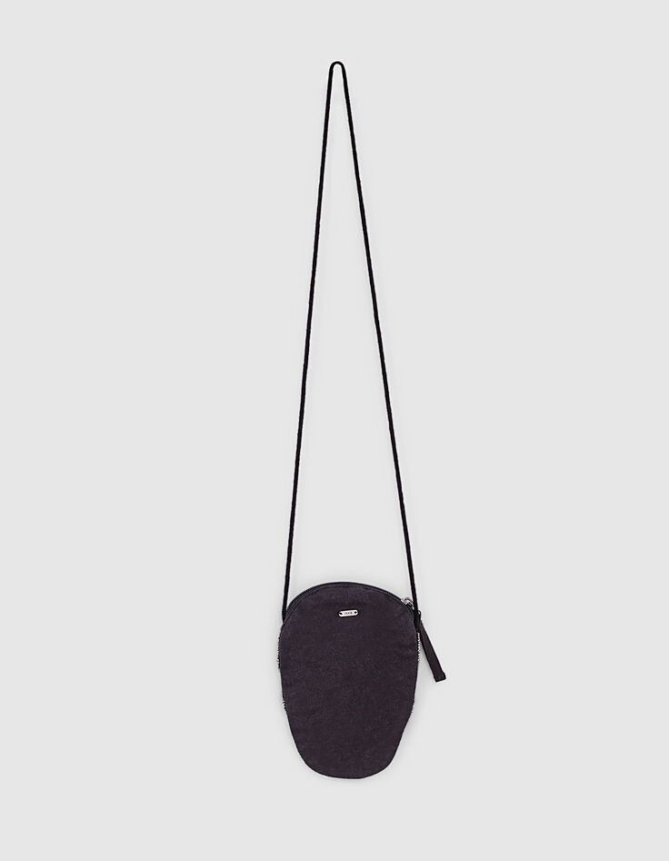 Sac à main noir forme tête de mort brodée fille-4