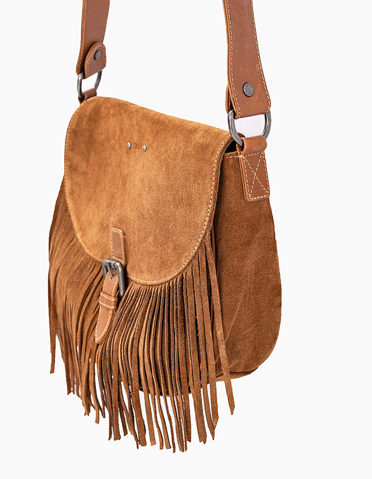 Sac besace The Waiter en cuir camel détails franges femme-5