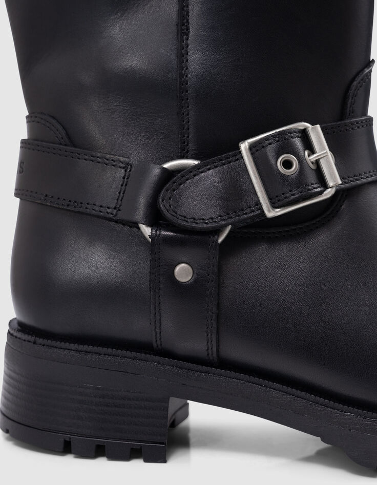 Botas moteras de cuero negro para mujer - Main Image