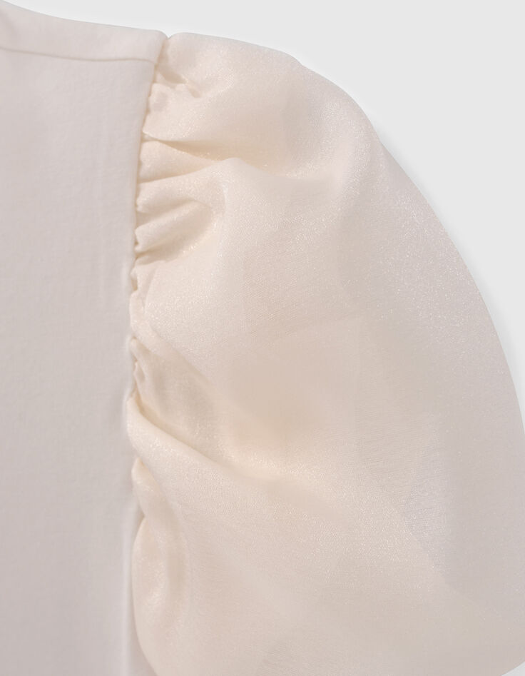 Girls’ white T-shirt with puff sleeves-6