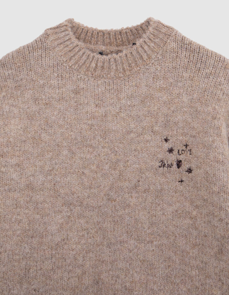 Gebreide meisjesjurk in beige met lurexborduursel-2 Gebreide meisjesjurk in beige met lurexborduursel-2