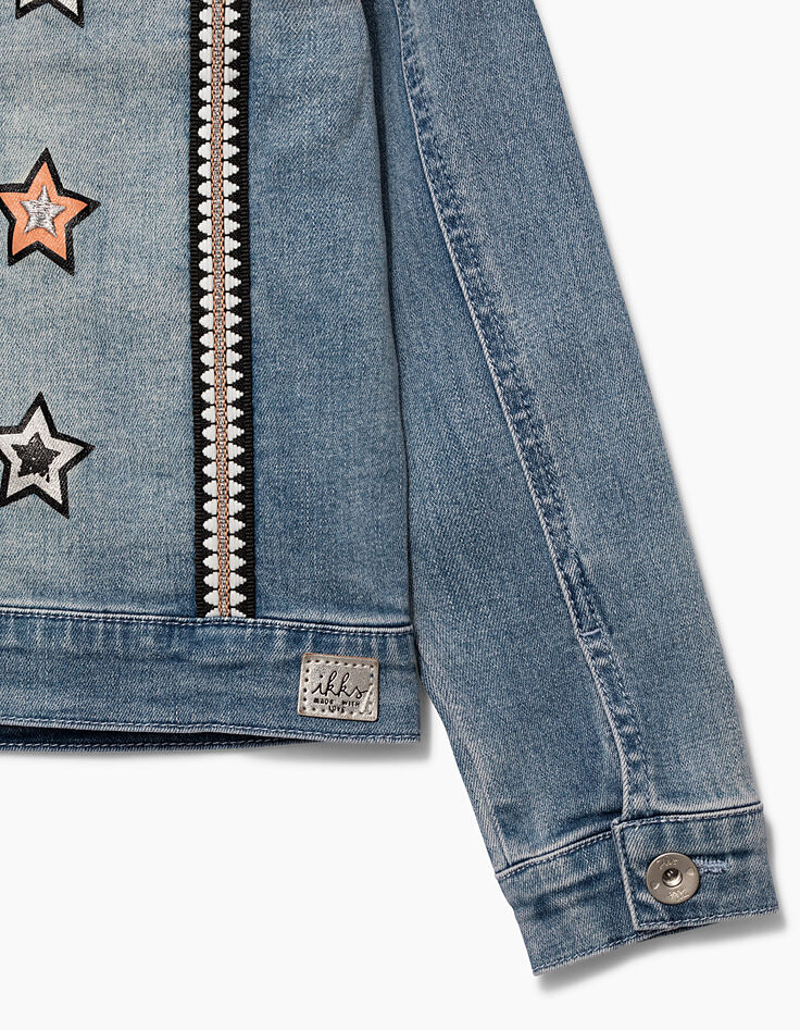 Veste en jean blue bleach à broderies pour fille-7