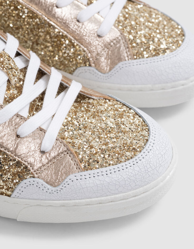 Baskets blanches cuir et paillettes dorées Femme-4