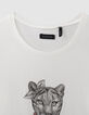 Cremewei&szlig;es M&auml;dchenshirt mit L&ouml;win und Schleife-3