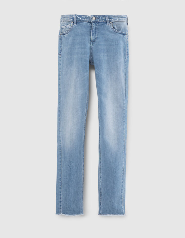 Vaqueros slim light blue cinturón strass mujer-6