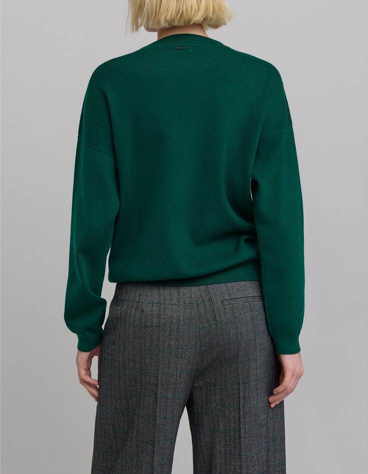 Jersey de punto verde de mujer con botones en los hombros-5 Jersey de punto verde de mujer con botones en los hombros-5