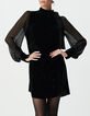 Women&rsquo;s black crushed velvet and voile mixed fabric dress-4
