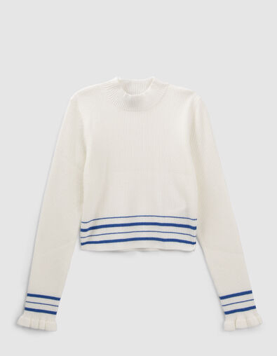 Girls’ white knit sweater with blue stripes - IKKS