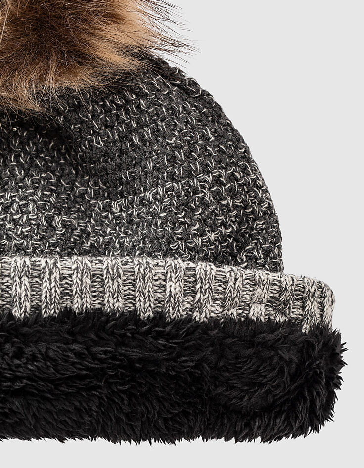Bonnet gris chiné anthracite tricot effet deep dye garçon -4