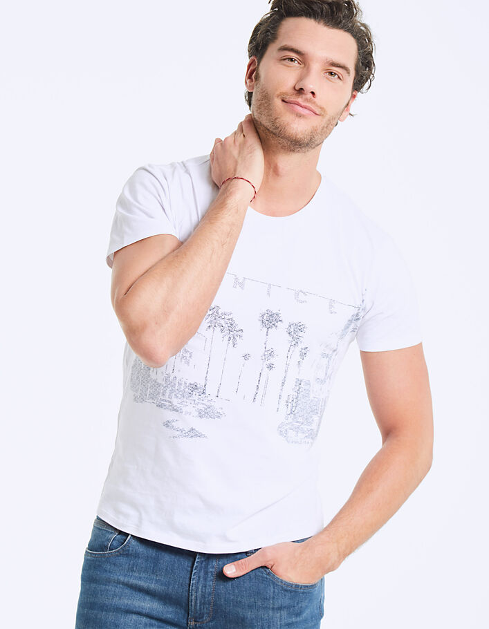 Wit heren-T-shirt opdruk L.A.met cijfers Dry Fast - IKKS