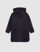 Girl's navy organic cotton black cut-out sweatshirt dress-3