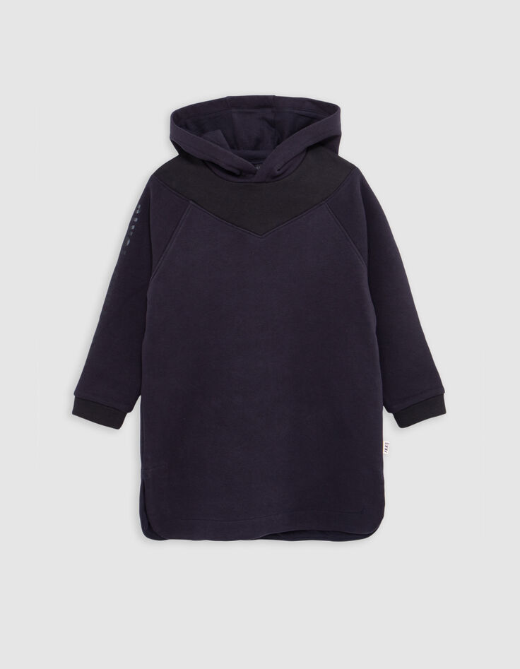 Girl's navy organic cotton black cut-out sweatshirt dress-3
