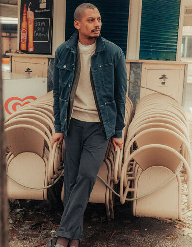 Veste saharienne bleu fonc&eacute; multipoches Homme - IKKS