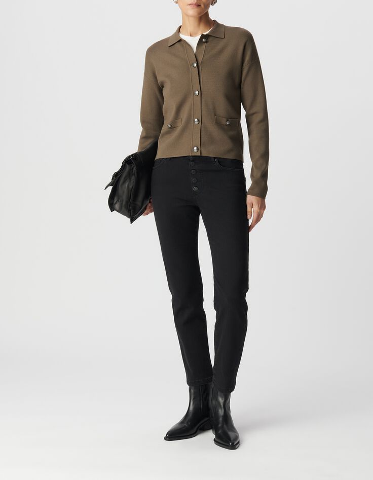 C&aacute;rdigan Chaqueta esp&iacute;ritu de punto caqui Mujer-1