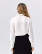 Women’s off-white satin-look shirt to tie in front-2