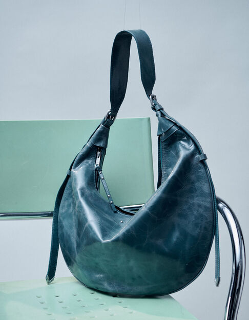 Sac demi-lune vert cuir glac&eacute; Allane Femme  - IKKS