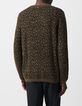Pull beige tricot jacquard motif l&eacute;opard Homme-3