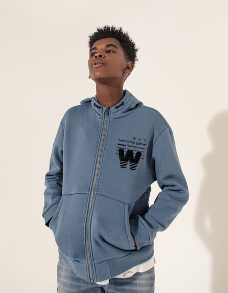 Boys’ storm relaxed cardigan with lettering on hood 