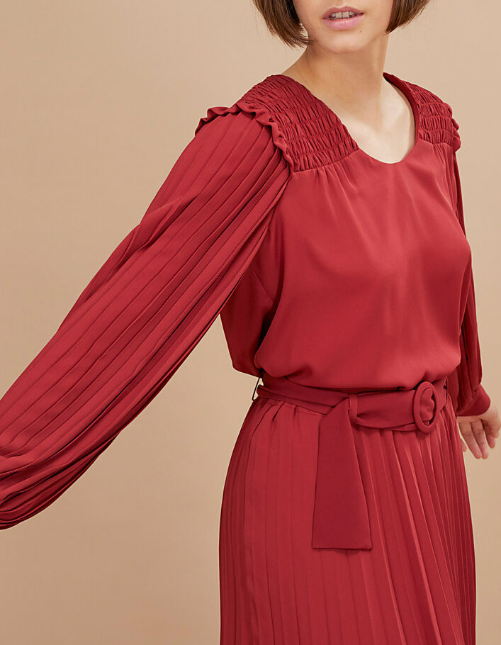 I.Code garnet red smocked and pleated blouse - I.CODE