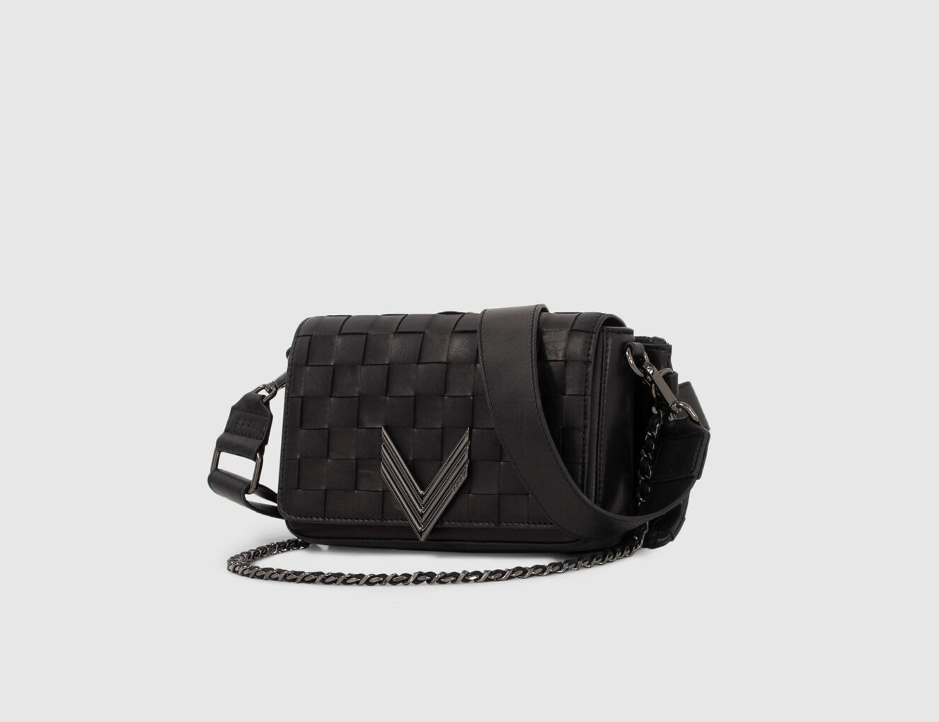 Women’s black checkerboard woven leather TORINO 111 bag - IKKS-5
