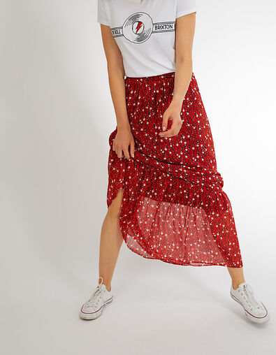 Falda larga rojo cornalina estampado flores I.Code