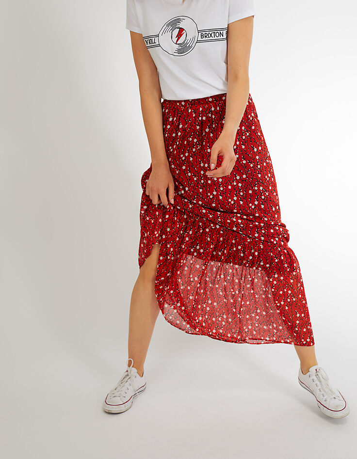 Falda larga rojo cornalina estampado flores I.Code-1