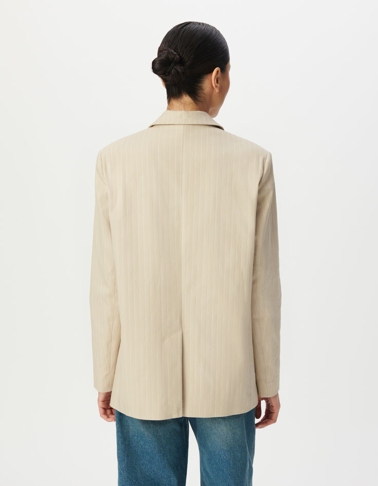 Veste de tailleur beige motif rayures tennis Femme-4 Veste de tailleur beige motif rayures tennis Femme-4