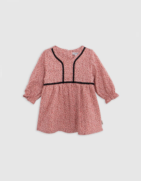 Vestido rosa algodón florecitas imitación bebé niña - IKKS