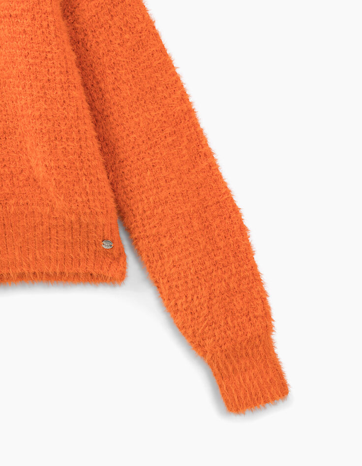 Pull orange en tricot duveteux fille-5