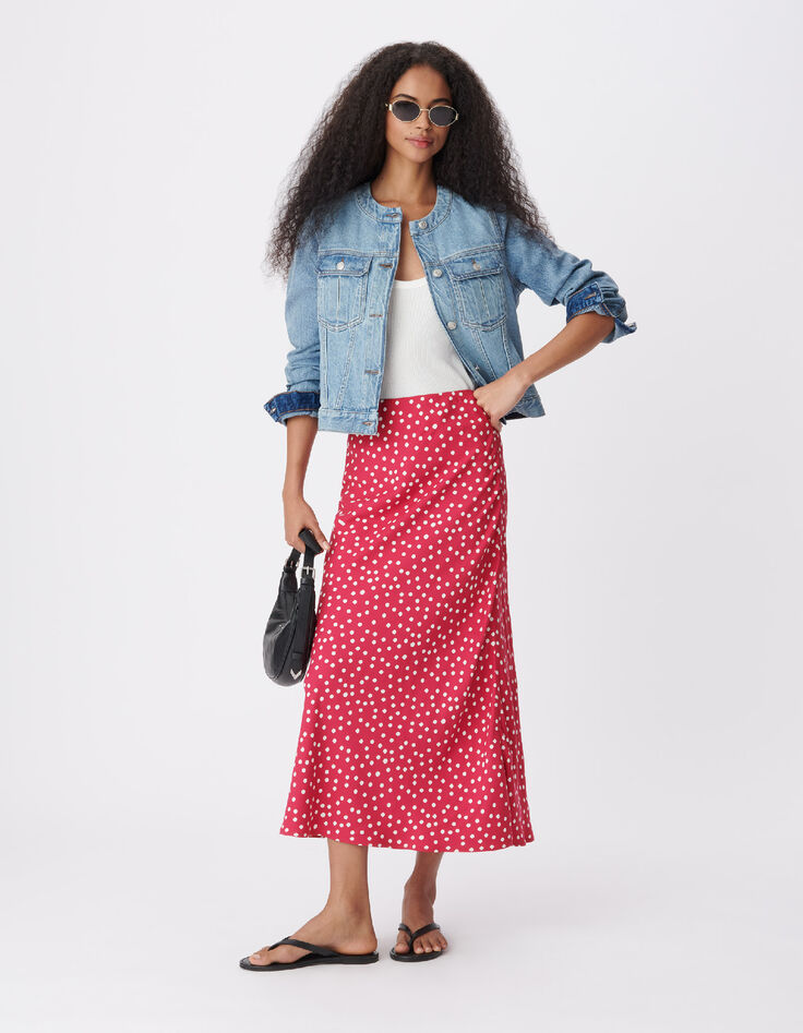 Women's pink polka dot midi skirt-1
