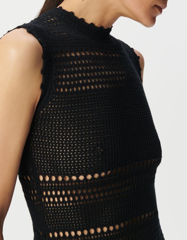 Robe midi noire tricot esprit crochet-5