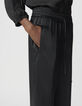 Pantalon large noir polyester recycl&eacute; taille &eacute;lastiqu&eacute;e Femme-4