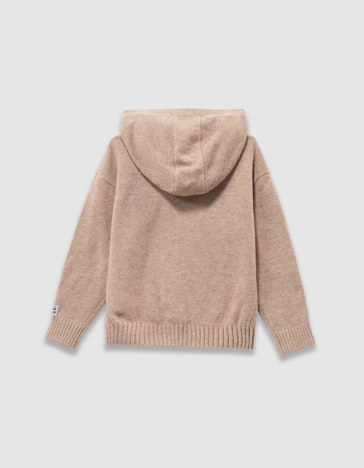Beiger Jungen-Kapuzenpulli melierter Strick Zahlenbadge-6 Beiger Jungen-Kapuzenpulli melierter Strick Zahlenbadge-6