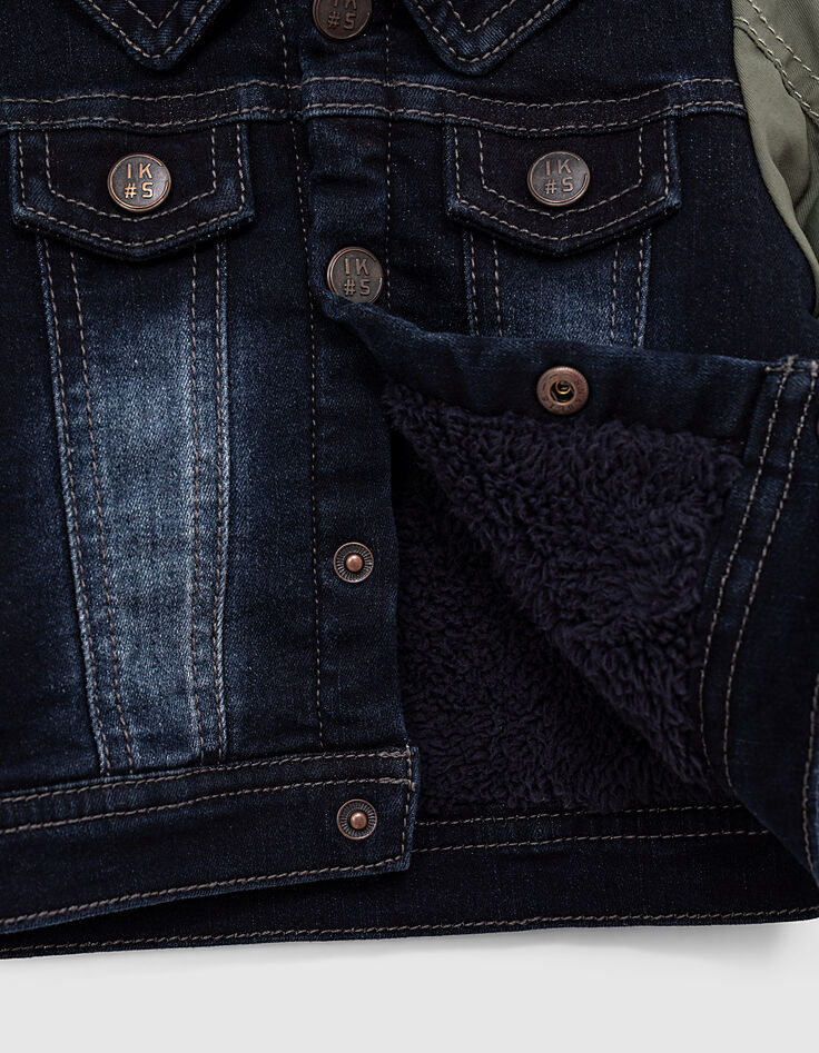 Veste en jean rinse à manches nylon et capuche bébé garçon-3