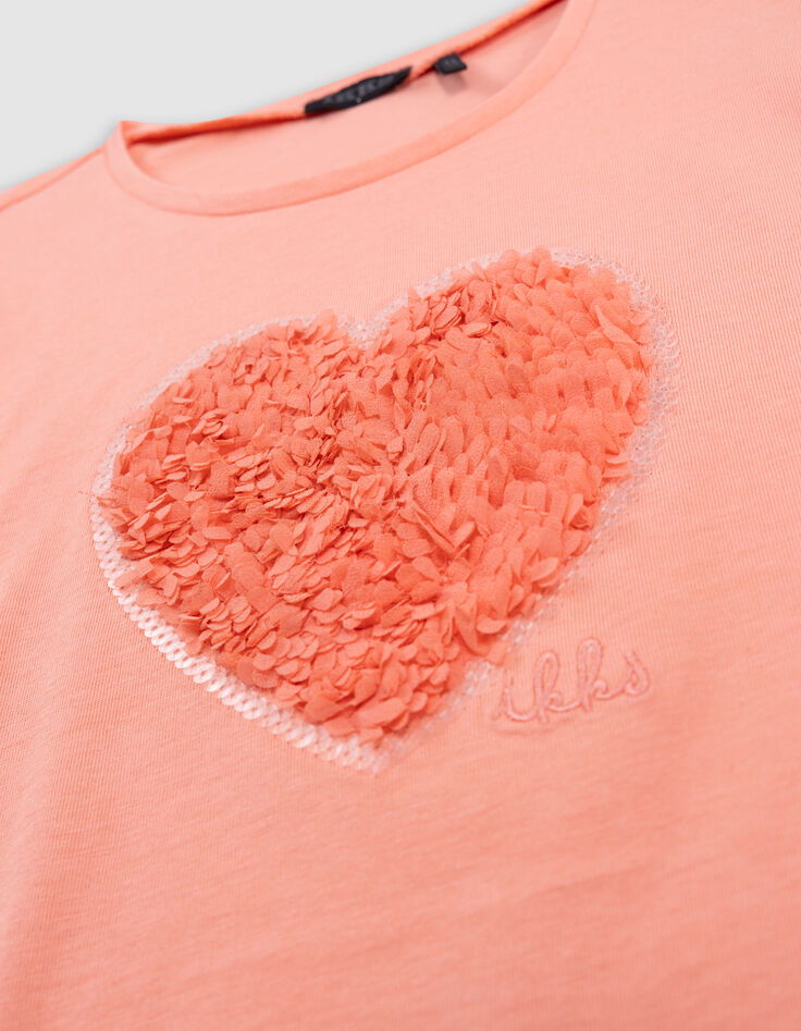 T-shirt corail coton bio coeur en relief fille-6