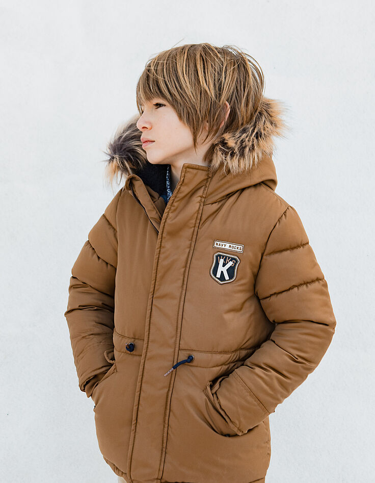 Cognac parka met gevoerde kap jongens -6