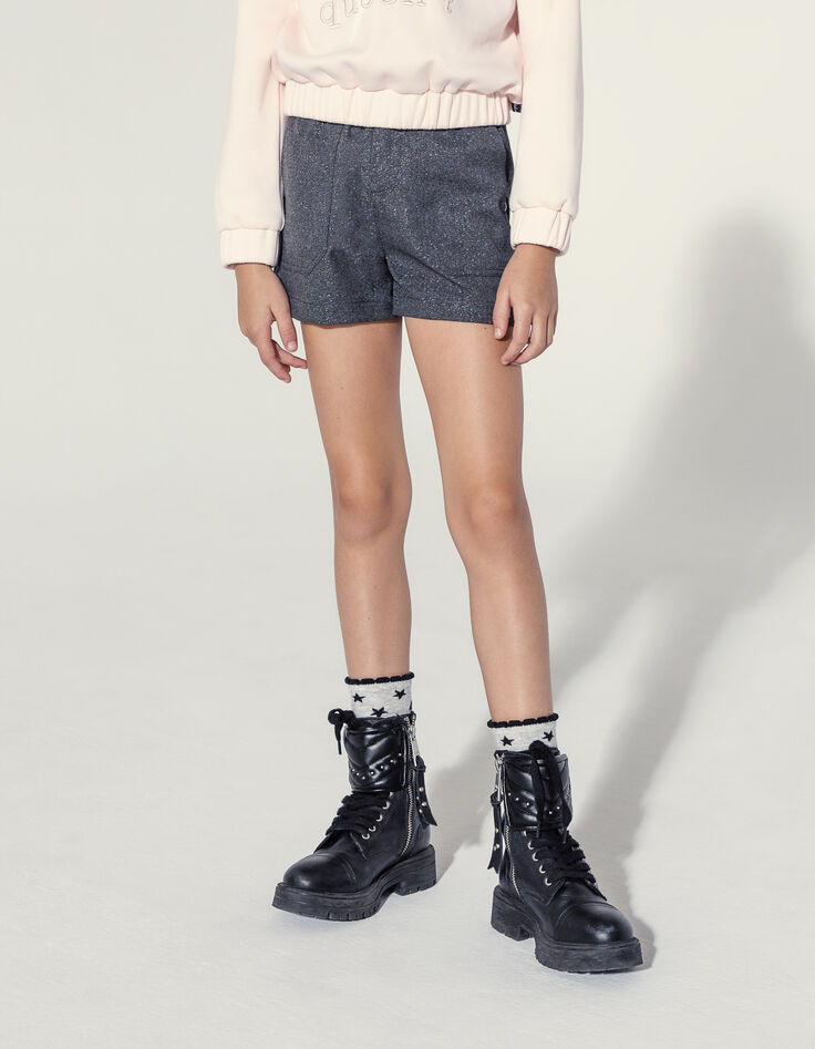 Antracietgrijze short glitters meisjes-1