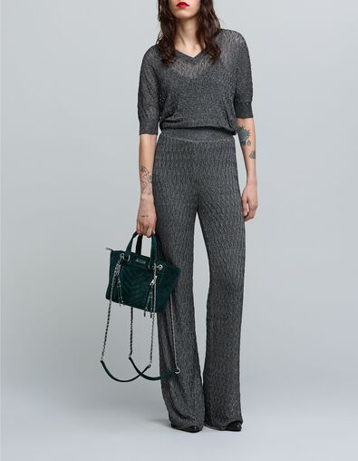 Pantalon gris maille fine graphique ajourée Femme - IKKS