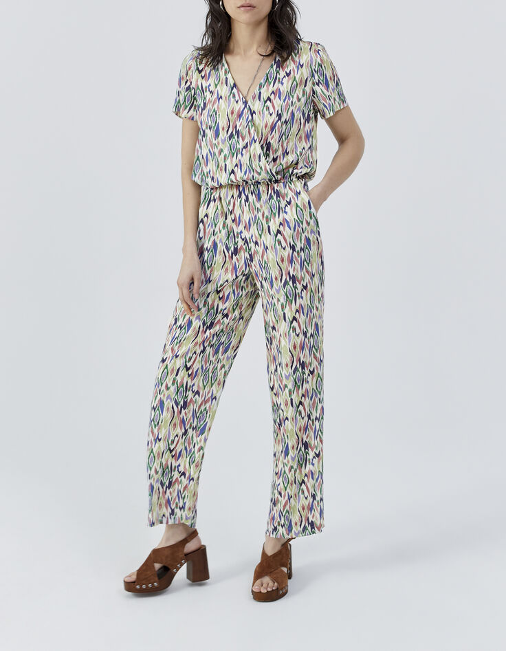 Combinaison pantalon écrue imprimé ikat losanges Femme-1