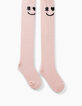 Collants rose poudré en tricot smileys sur genoux fille-1
