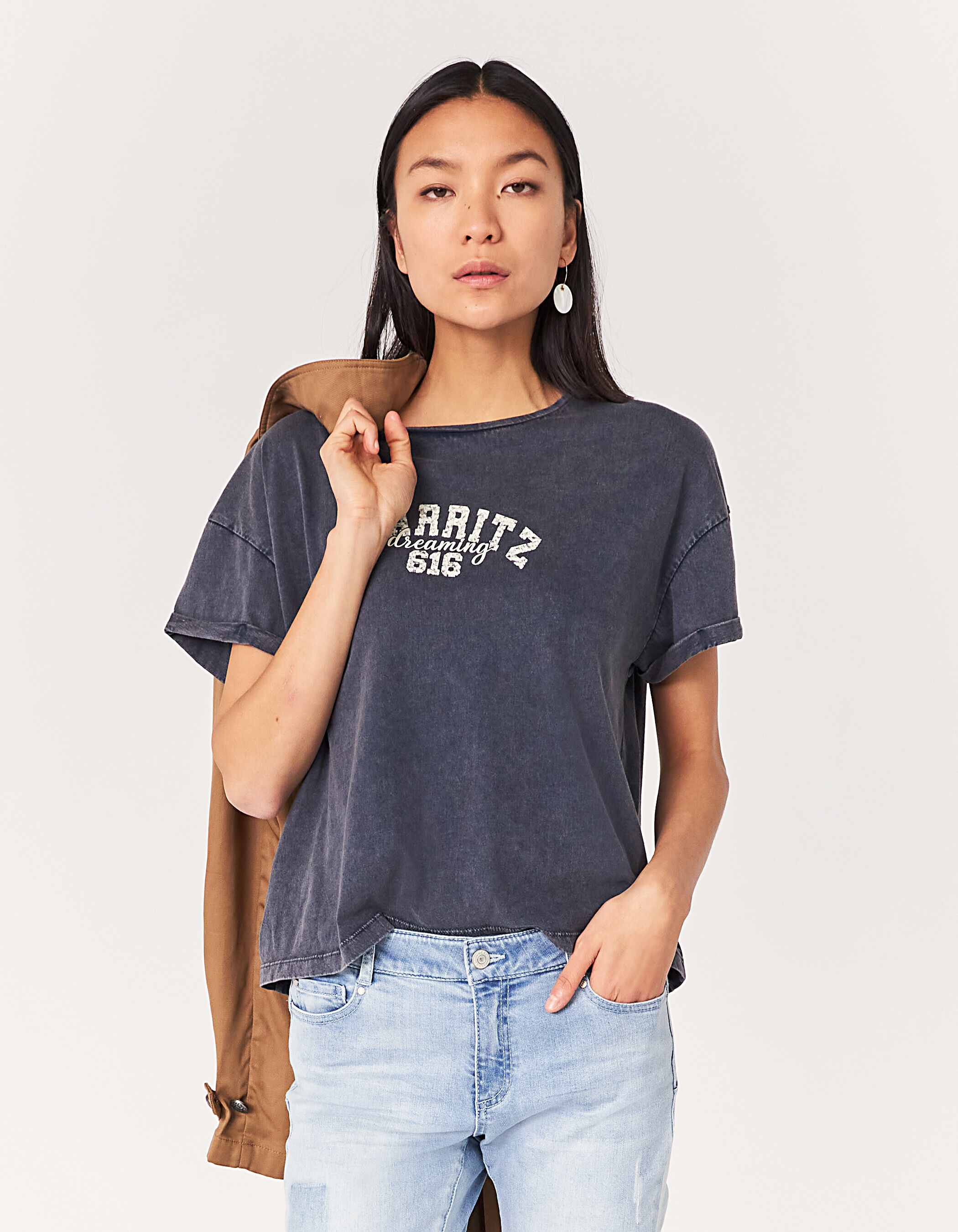 grey worn-out organic cotton T-shirt 