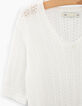 Cremeweißer Mädchenpullover mit Ajour-Strick-3