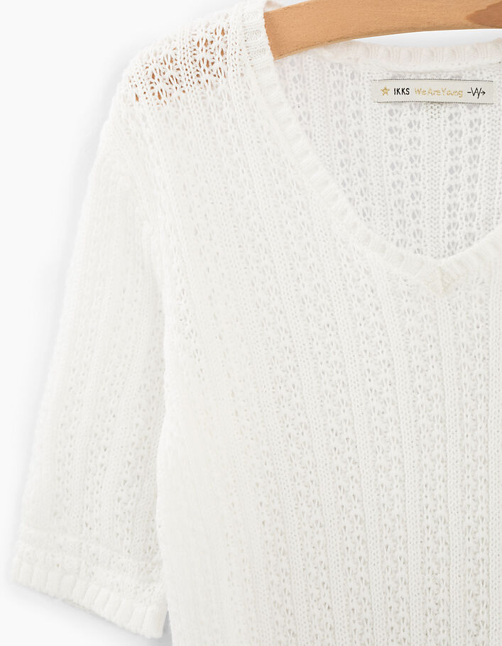 Girls' off-white openwork knit sweater - IKKS