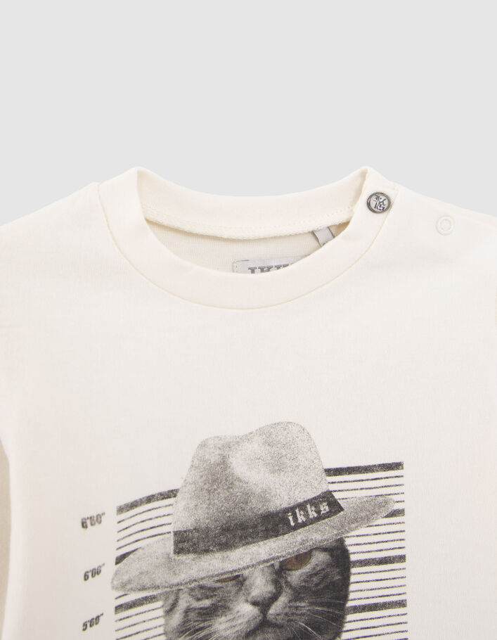 T-shirt écru coton bio visuel chat-gangster bébé garçon-3
