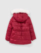 Girls’ burgundy fur-lined quilted hooded padded jacket-3