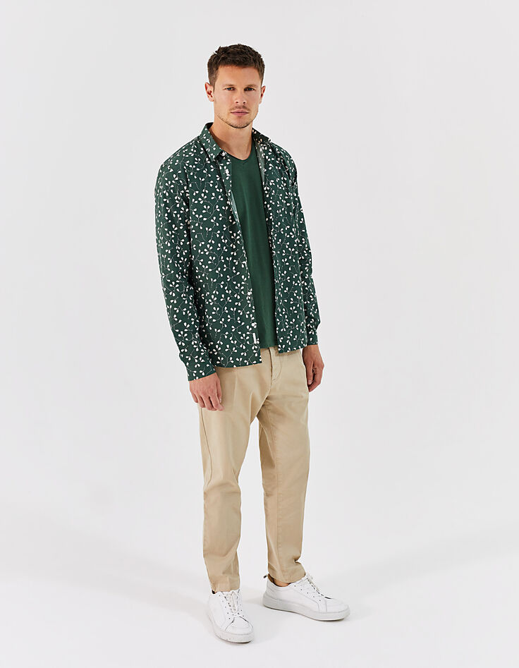 Chemise SLIM verte bio imprimé petites feuilles Homme-6