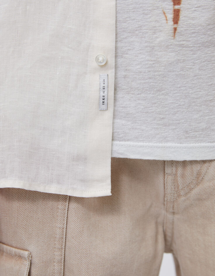 Men&rsquo;s chalk linen REGULAR Mandarin collar shirt-3