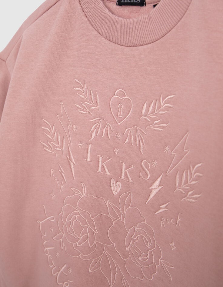 Pink sweatshirt with tone-on-tone embroidery for girls-6